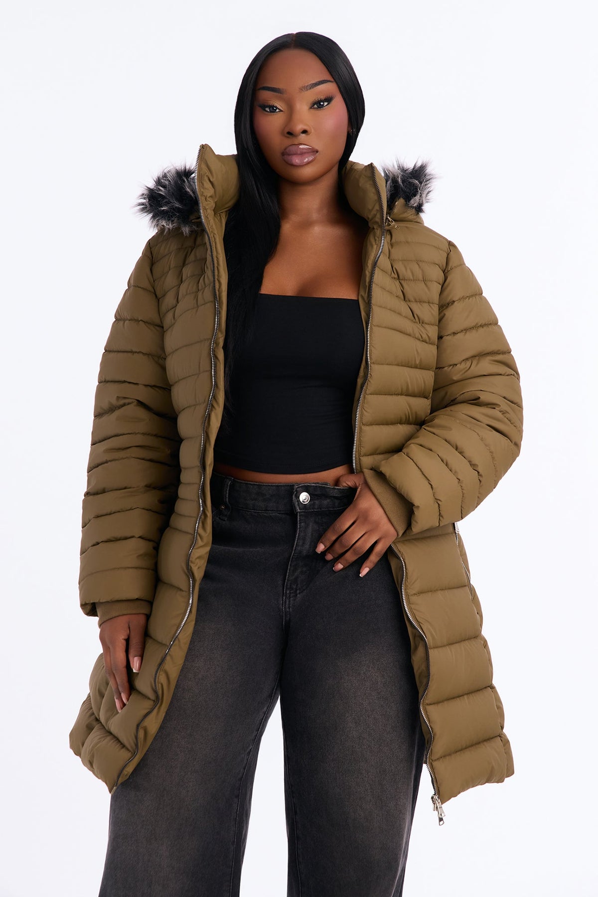 Caught In The Cold Puffer Coat - Olive