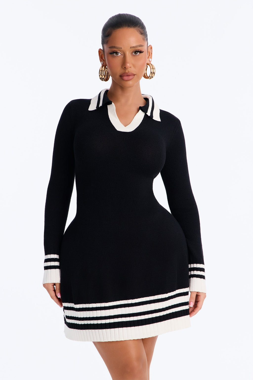 Sadie Collar Sweater Mini Dress - Black/combo