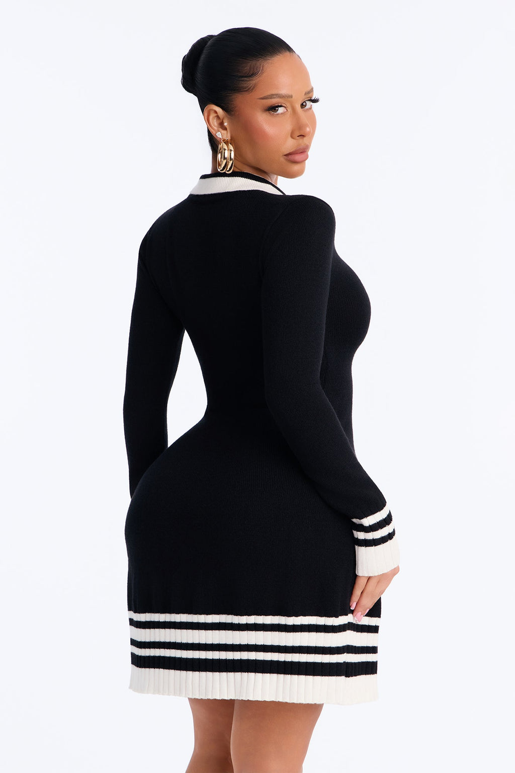 Sadie Collar Sweater Mini Dress - Black/combo