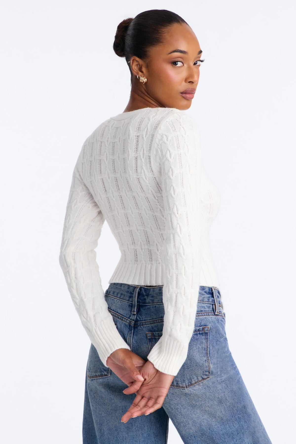 Kennedy Cable Knit Surplice Pullover Sweater - Ivory