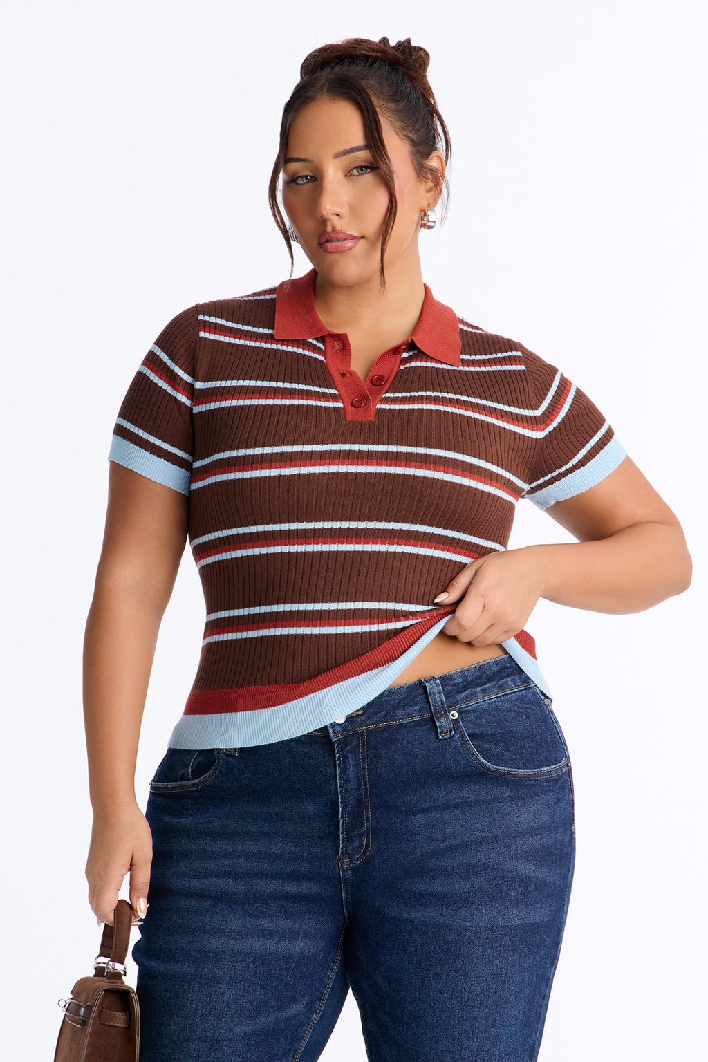 Gigi Short Sleeve Polo Sweater - Blue/combo