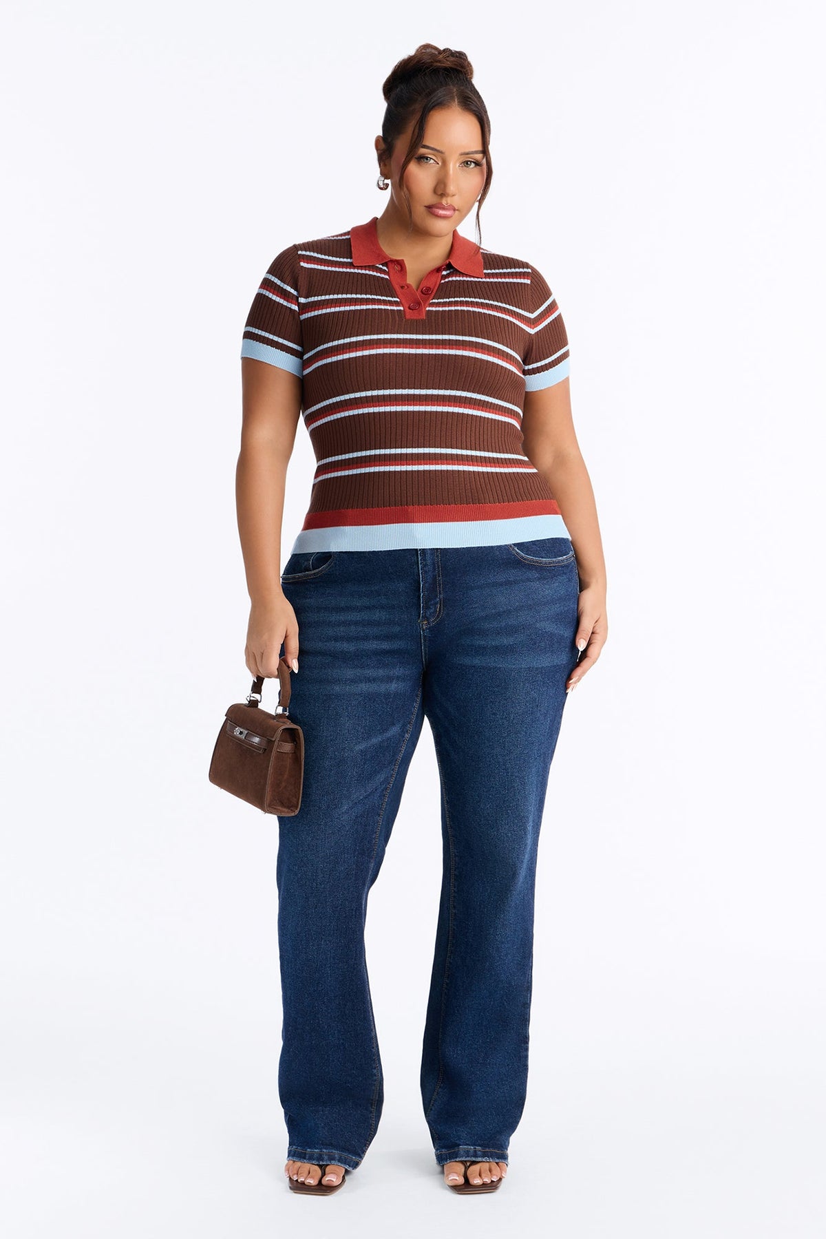 Gigi Short Sleeve Polo Sweater - Blue/combo