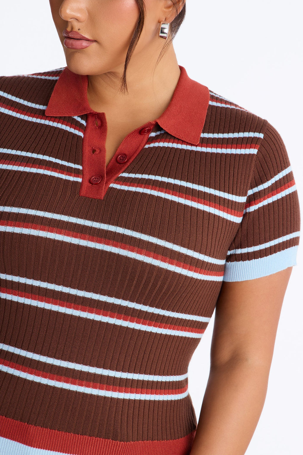 Gigi Short Sleeve Polo Sweater - Blue/combo