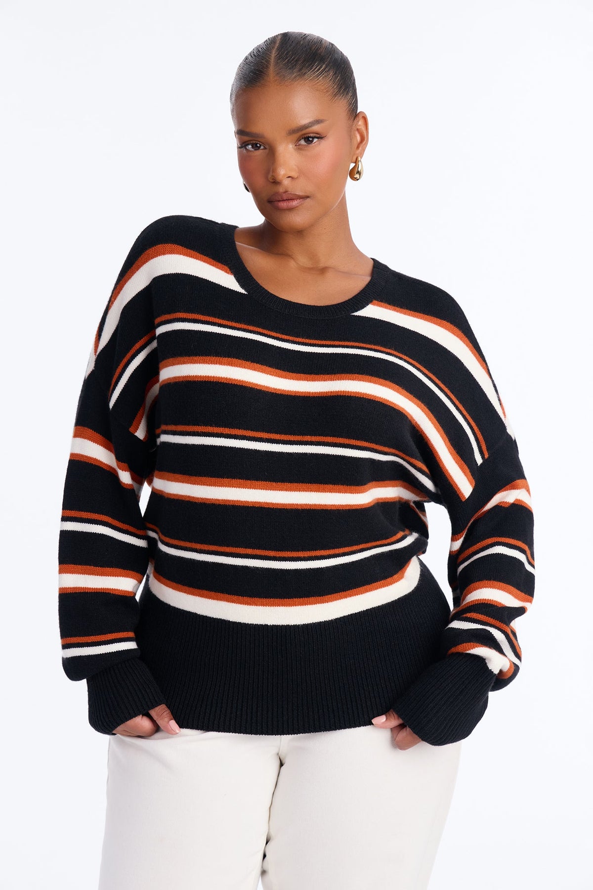 Elena Striped Long Sleeve Sweater - Black/combo