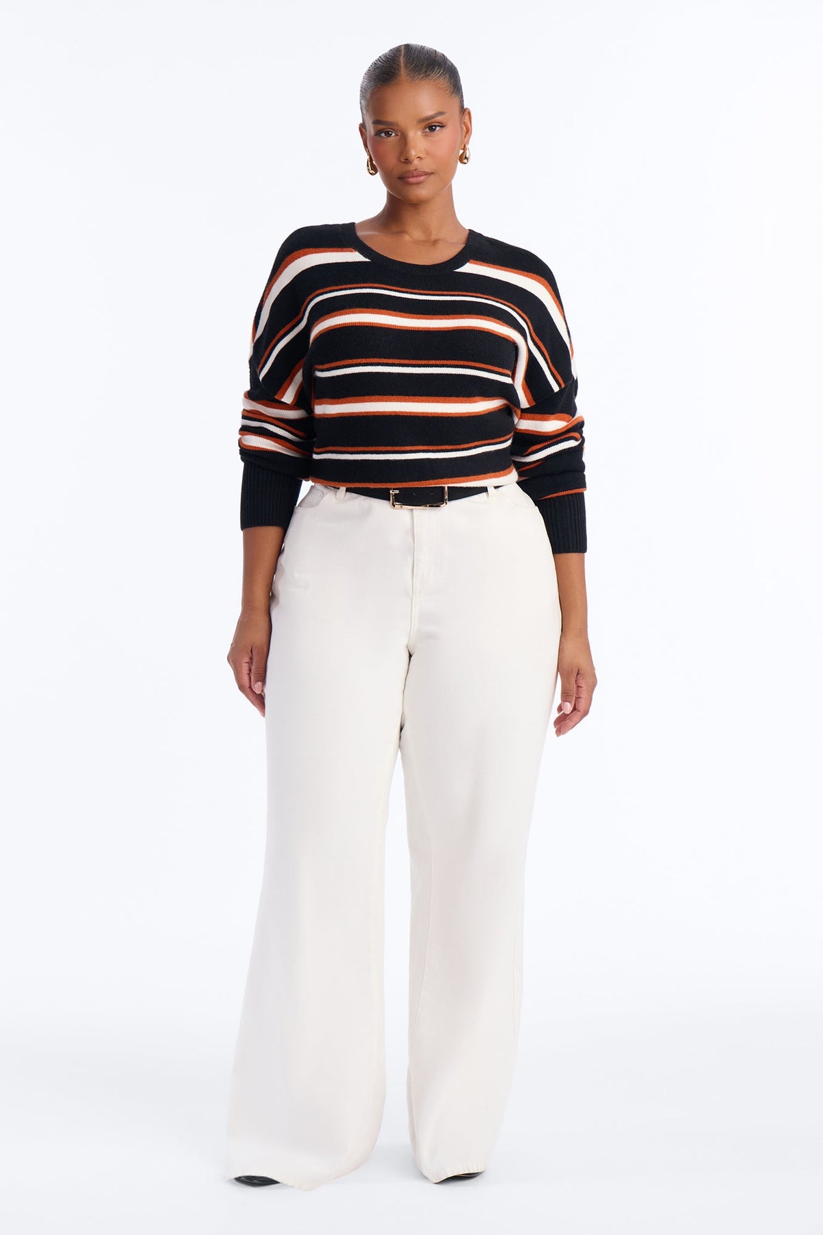 Elena Striped Long Sleeve Sweater - Black/combo