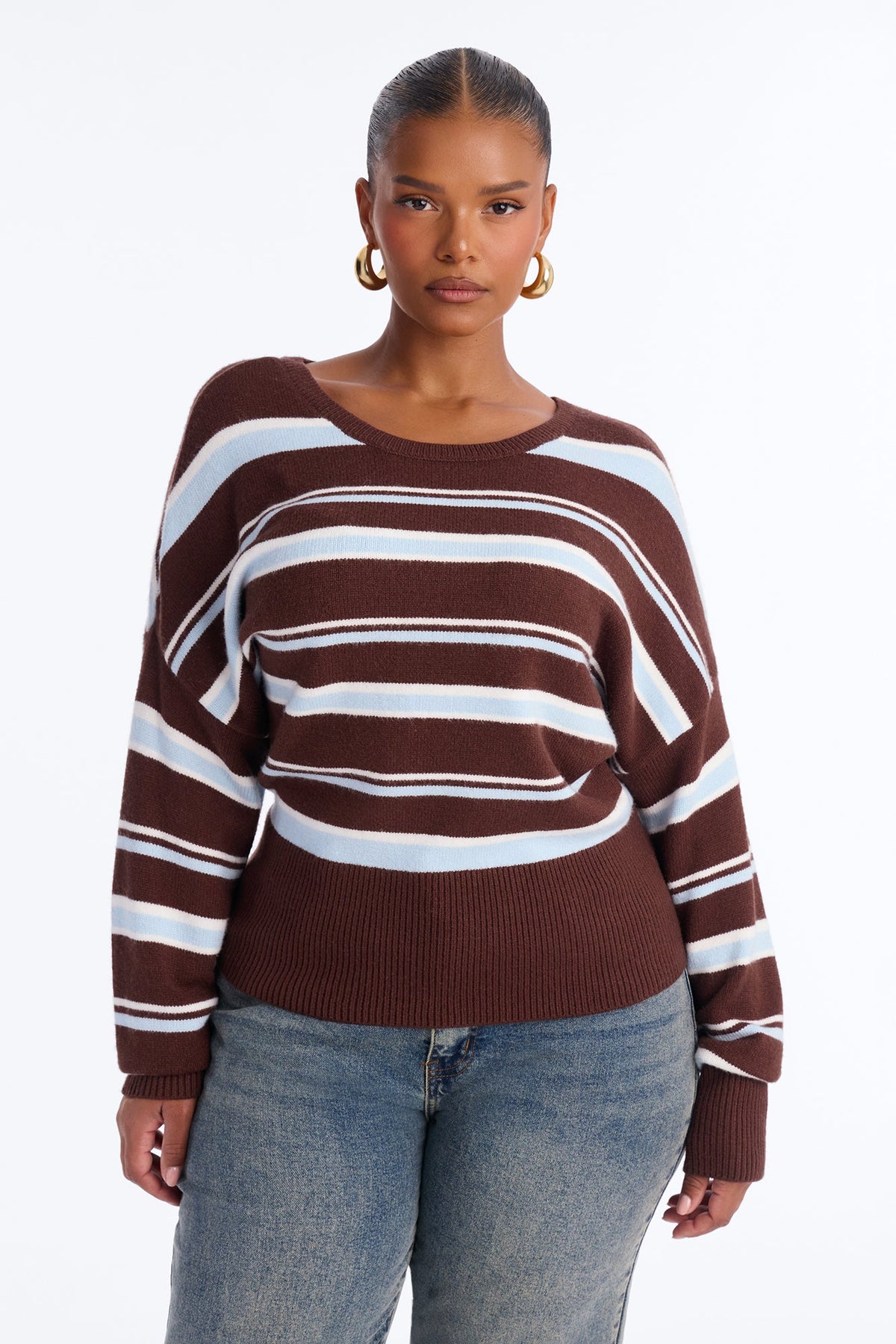 Elena Striped Long Sleeve Sweater - Brown/combo