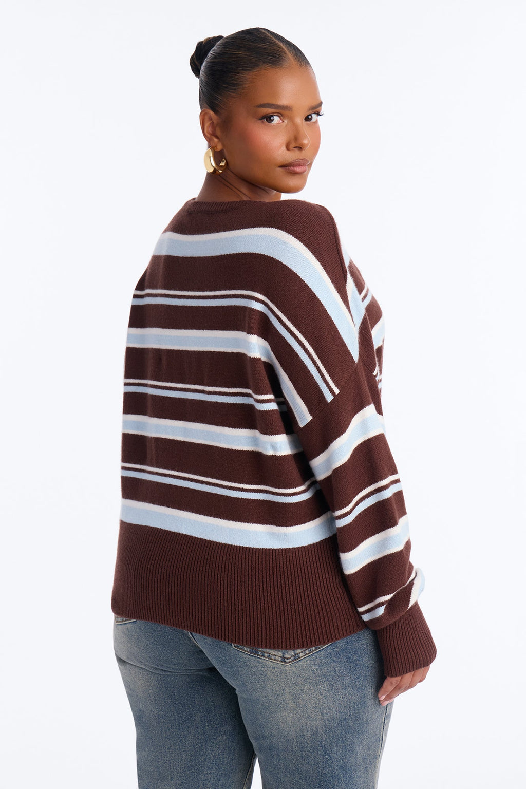 Elena Striped Long Sleeve Sweater - Brown/combo