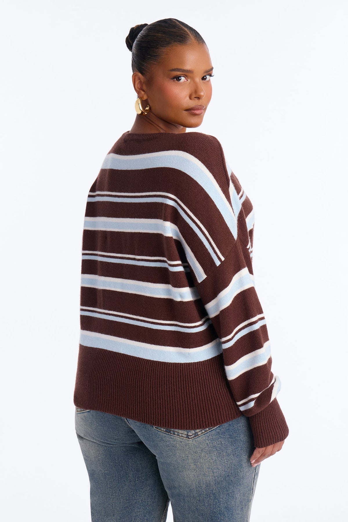 Elena Striped Long Sleeve Sweater - Brown/combo
