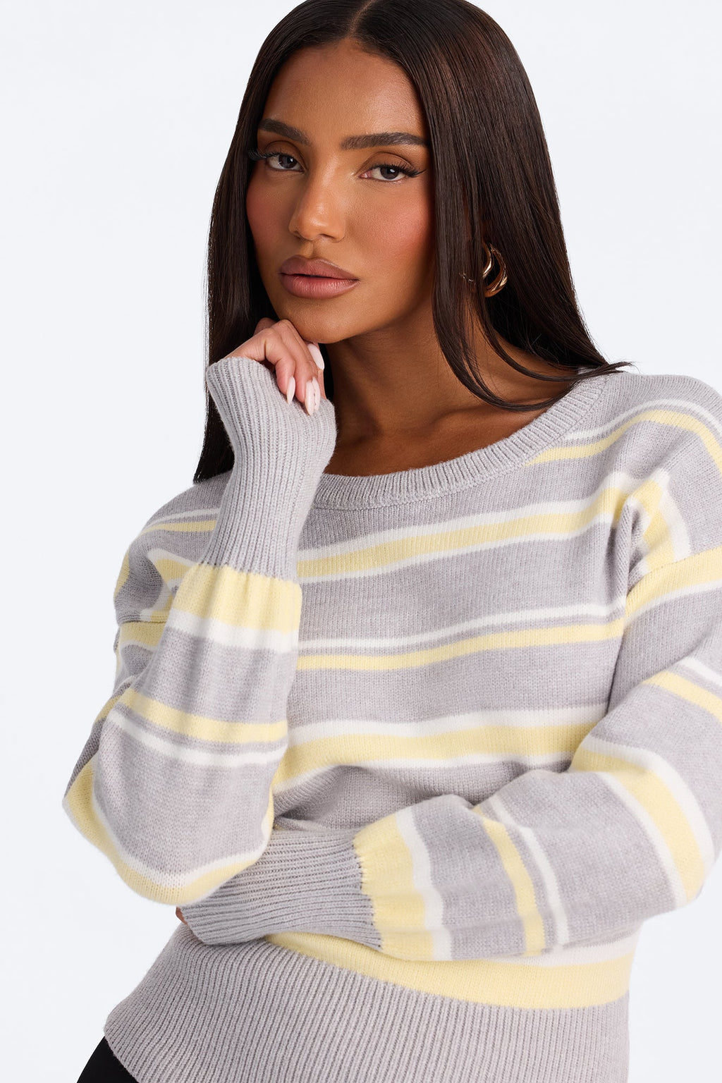 Keeping Cozy Striped Pullover Sweater - Grey/combo