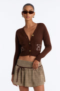 Cozy Teddy Bear Button Up Cardigan - Brown/combo