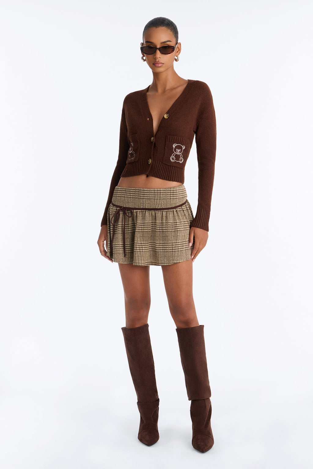 Cozy Teddy Bear Button Up Cardigan - Brown/combo