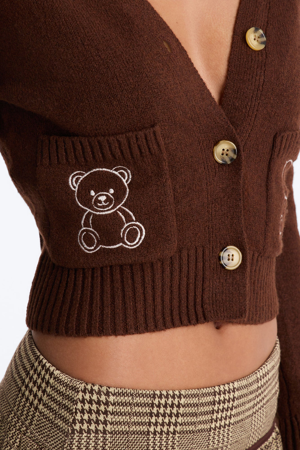 Cozy Teddy Bear Button Up Cardigan - Brown/combo