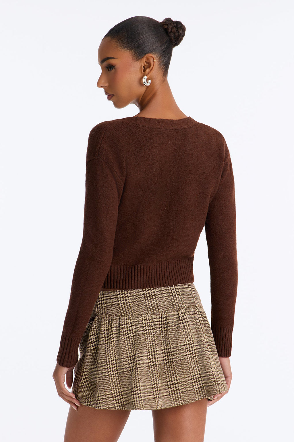 Cozy Teddy Bear Button Up Cardigan - Brown/combo