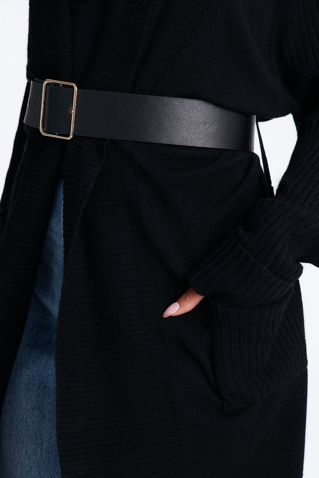 Danielle Ribbed Belted Long Sleeve Cardigan - Black