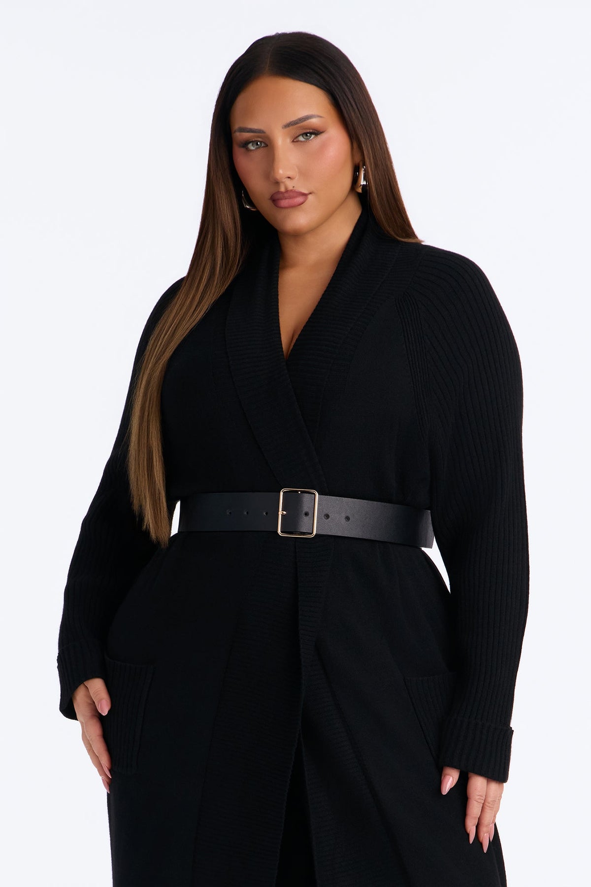 Danielle Ribbed Belted Long Sleeve Cardigan - Black