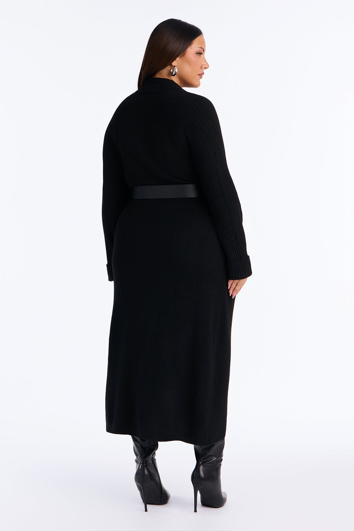 Danielle Ribbed Belted Long Sleeve Cardigan - Black
