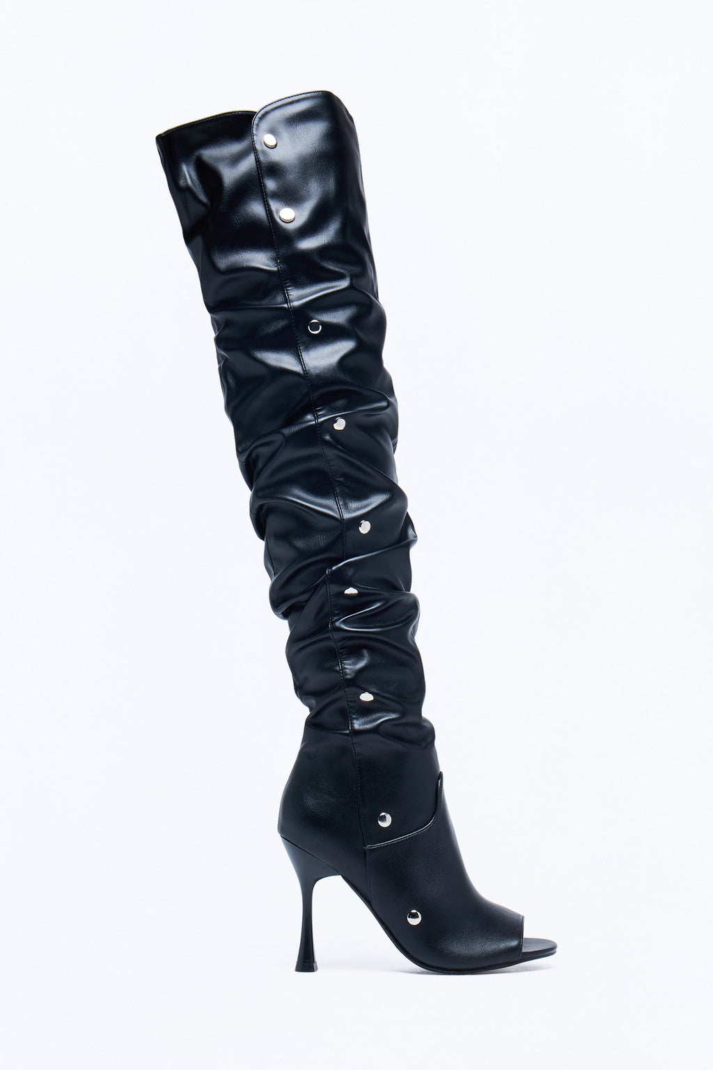 Play It Smart Ruched Heeled Boots - Black