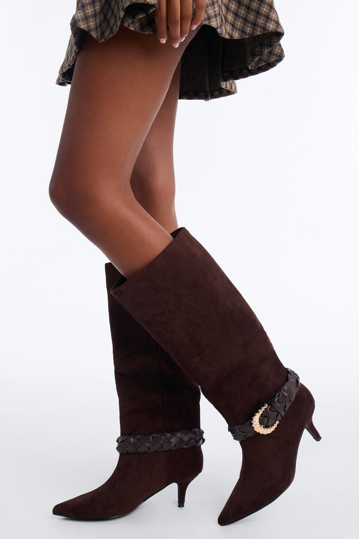 Nothing Missing Buckle Heeled Boots - Brown
