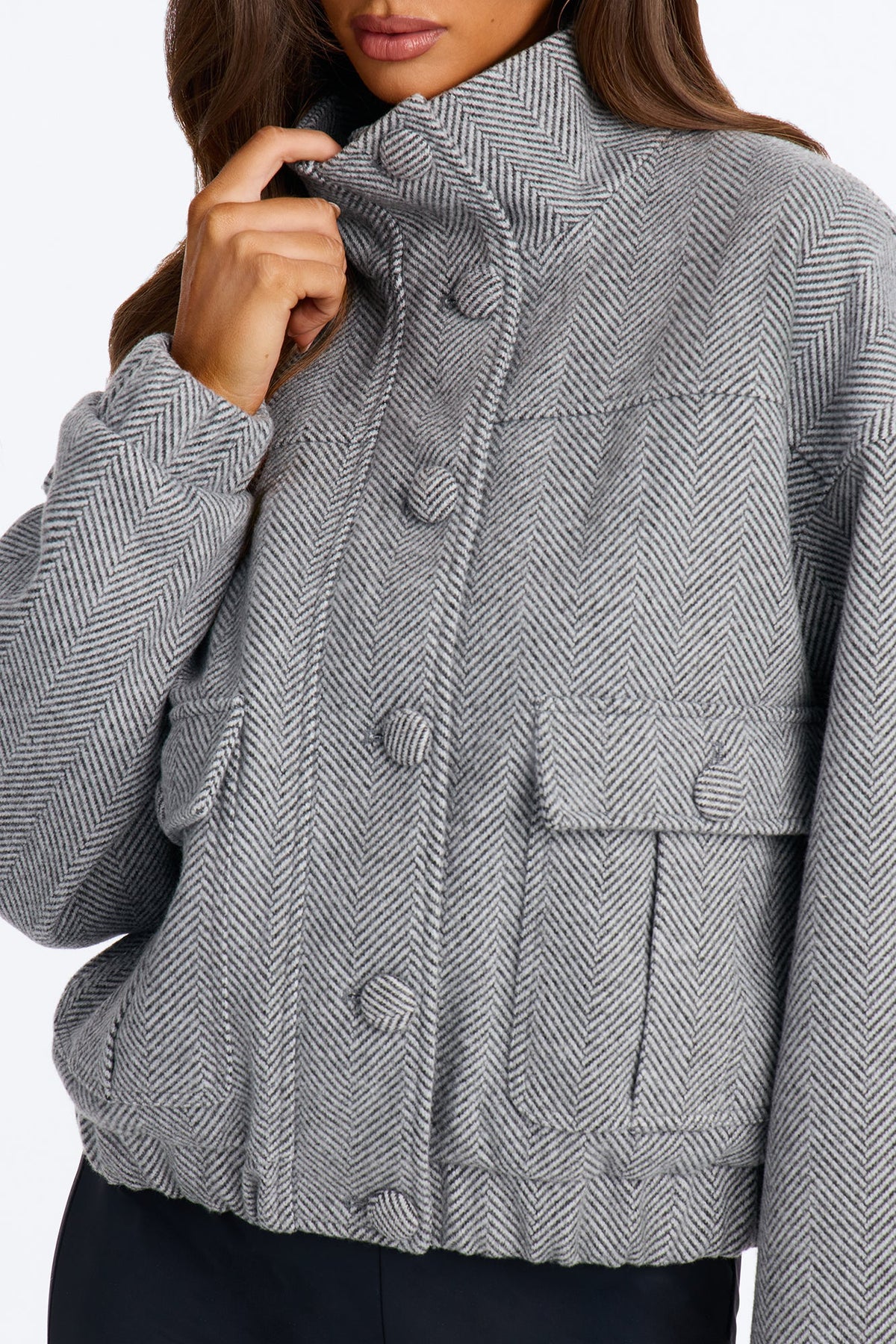 Fia Funnel Neck Textured Effortless Bomber - Grey