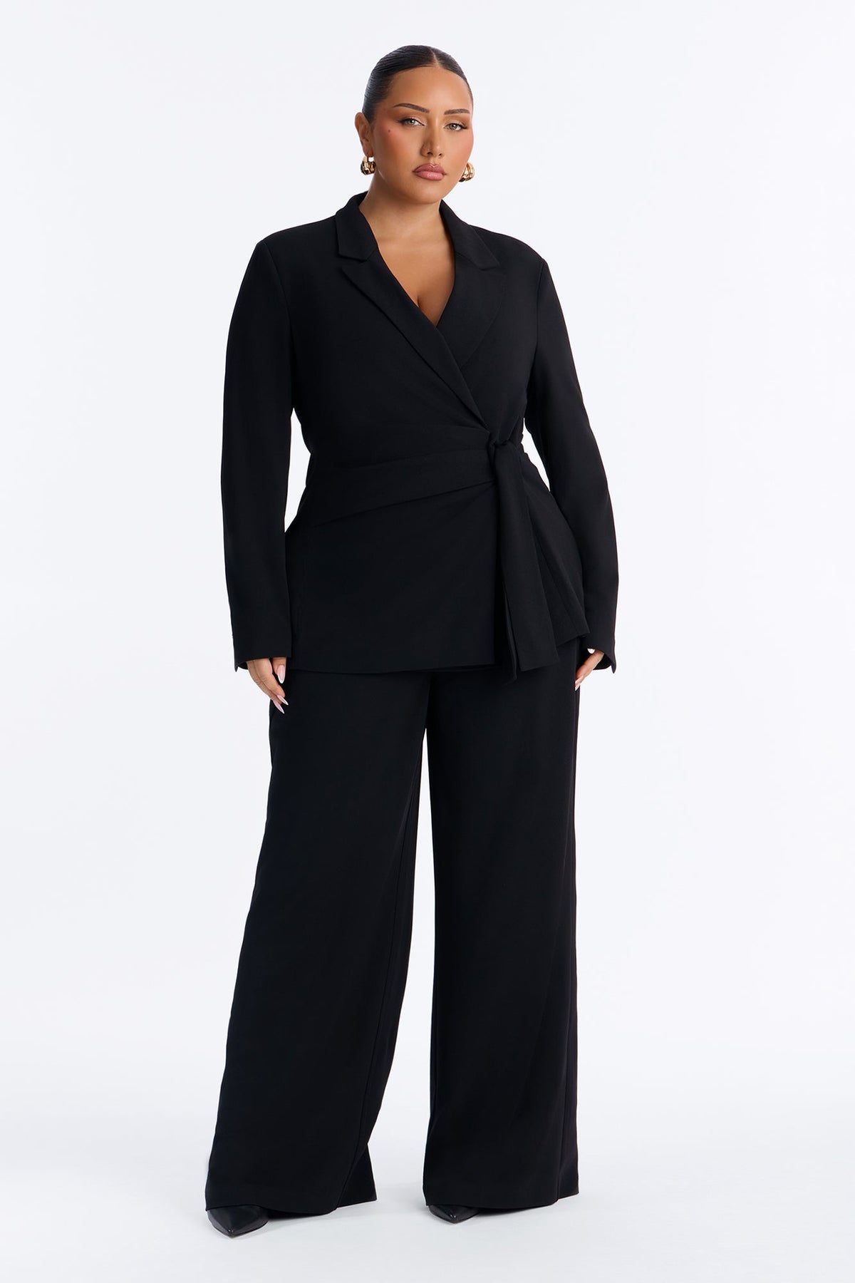 Lookin Sharp Knotted Blazer Pant Set - Black