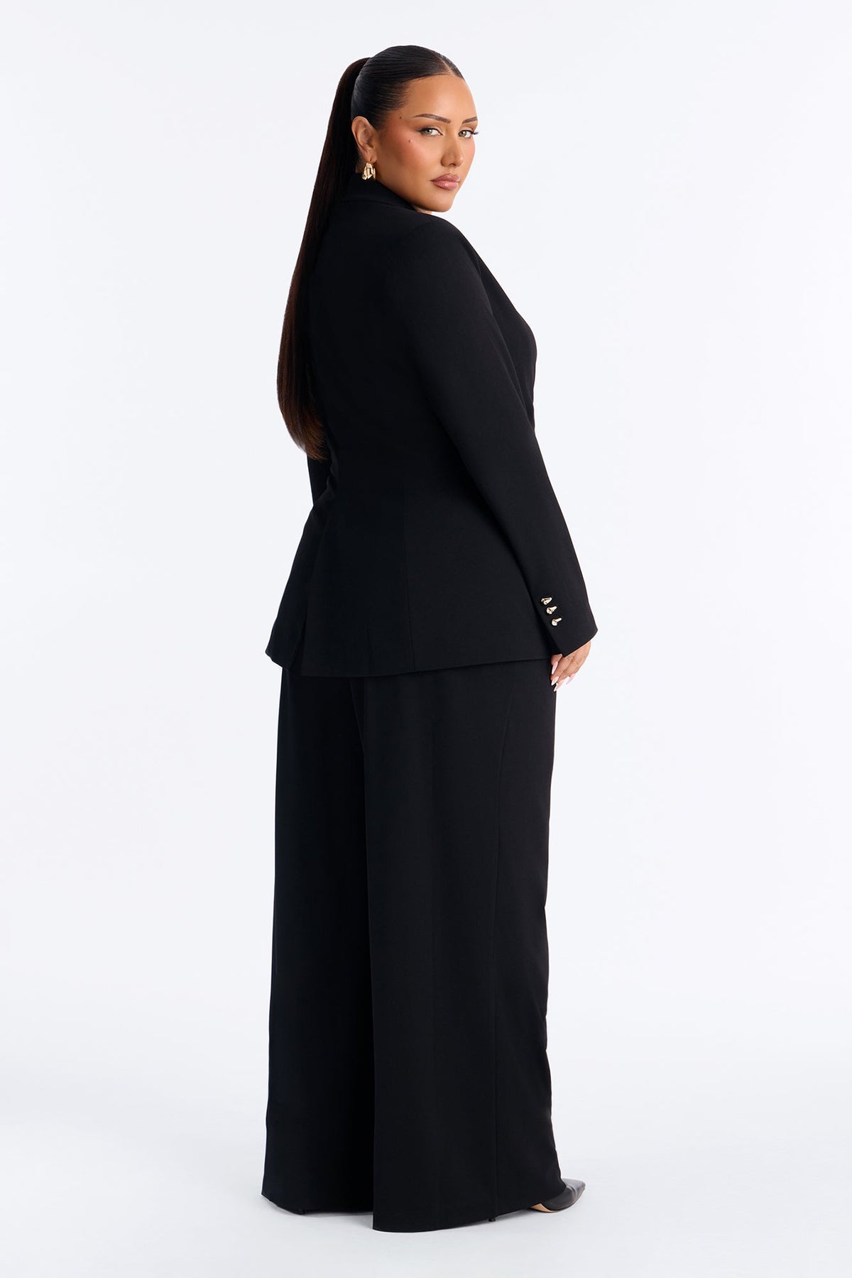 Lookin Sharp Knotted Blazer Pant Set - Black