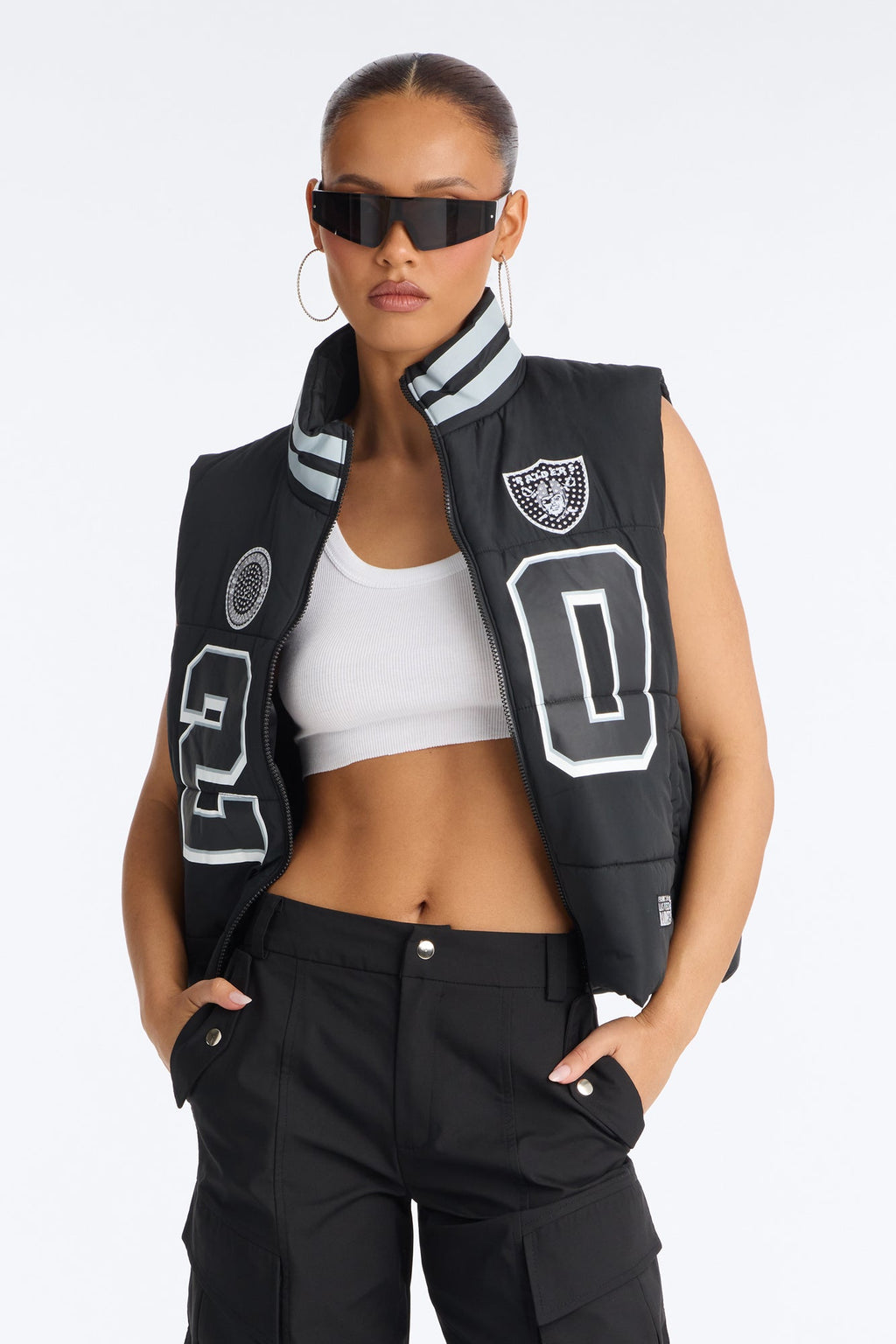 NFL Las Vegas Raiders Rhinestone Puffer Vest - Black