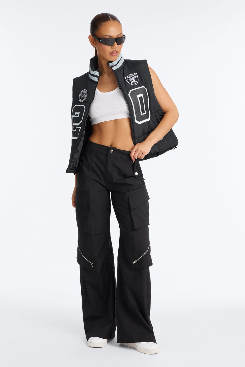 NFL Las Vegas Raiders Rhinestone Puffer Vest - Black