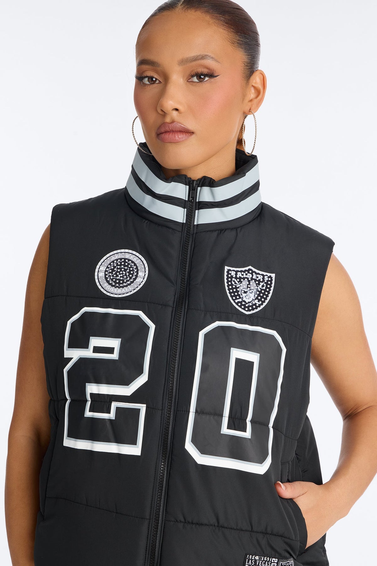 NFL Las Vegas Raiders Rhinestone Puffer Vest - Black