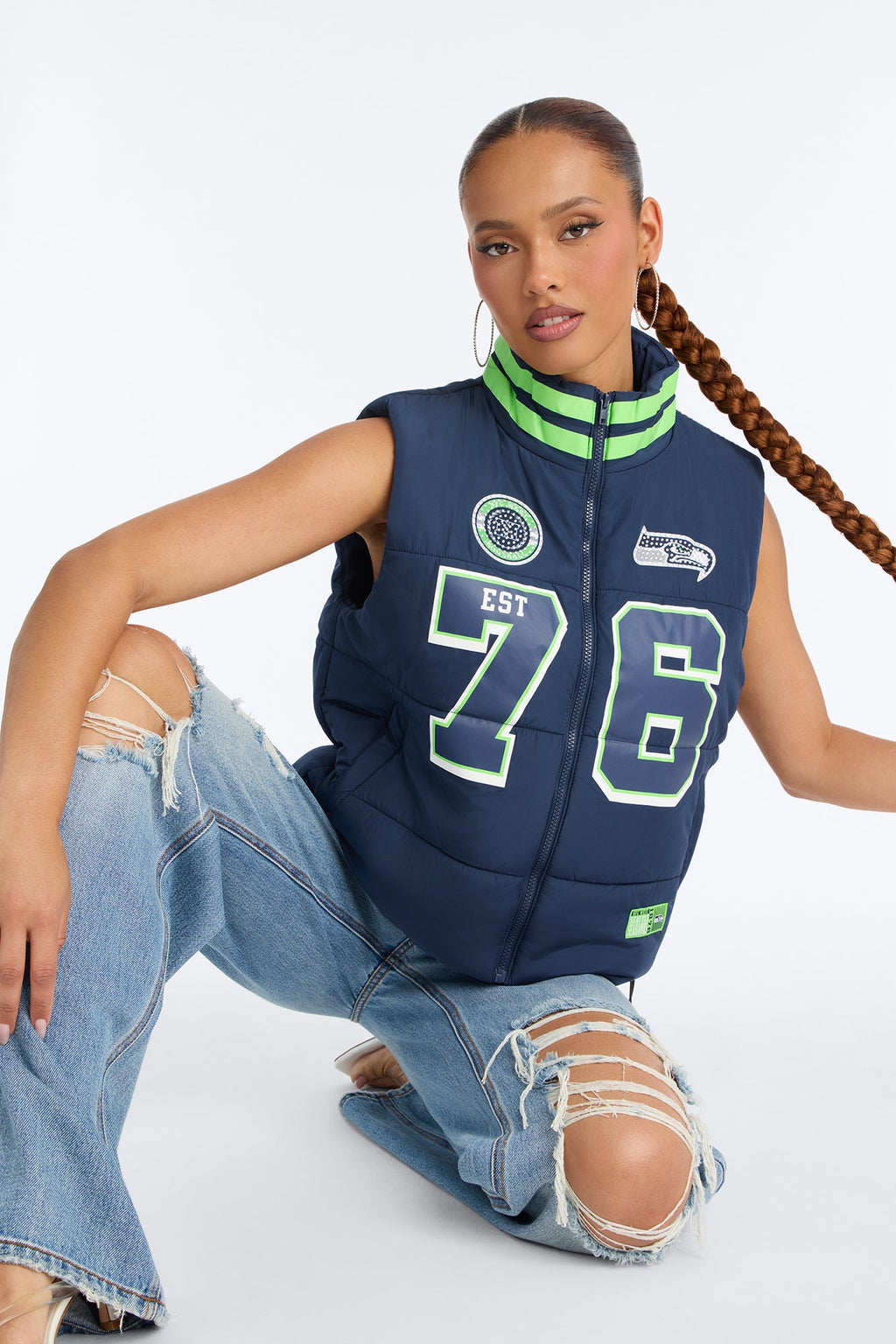 NFL Seattle Seahawks Rhinestone Puffer Vest - Navy