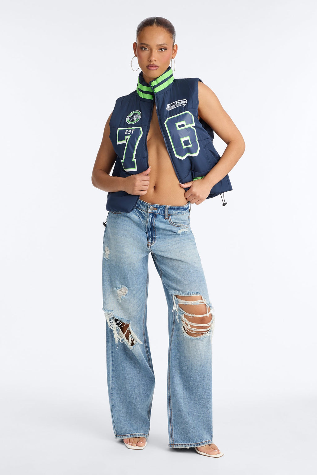 NFL Seattle Seahawks Rhinestone Puffer Vest - Navy