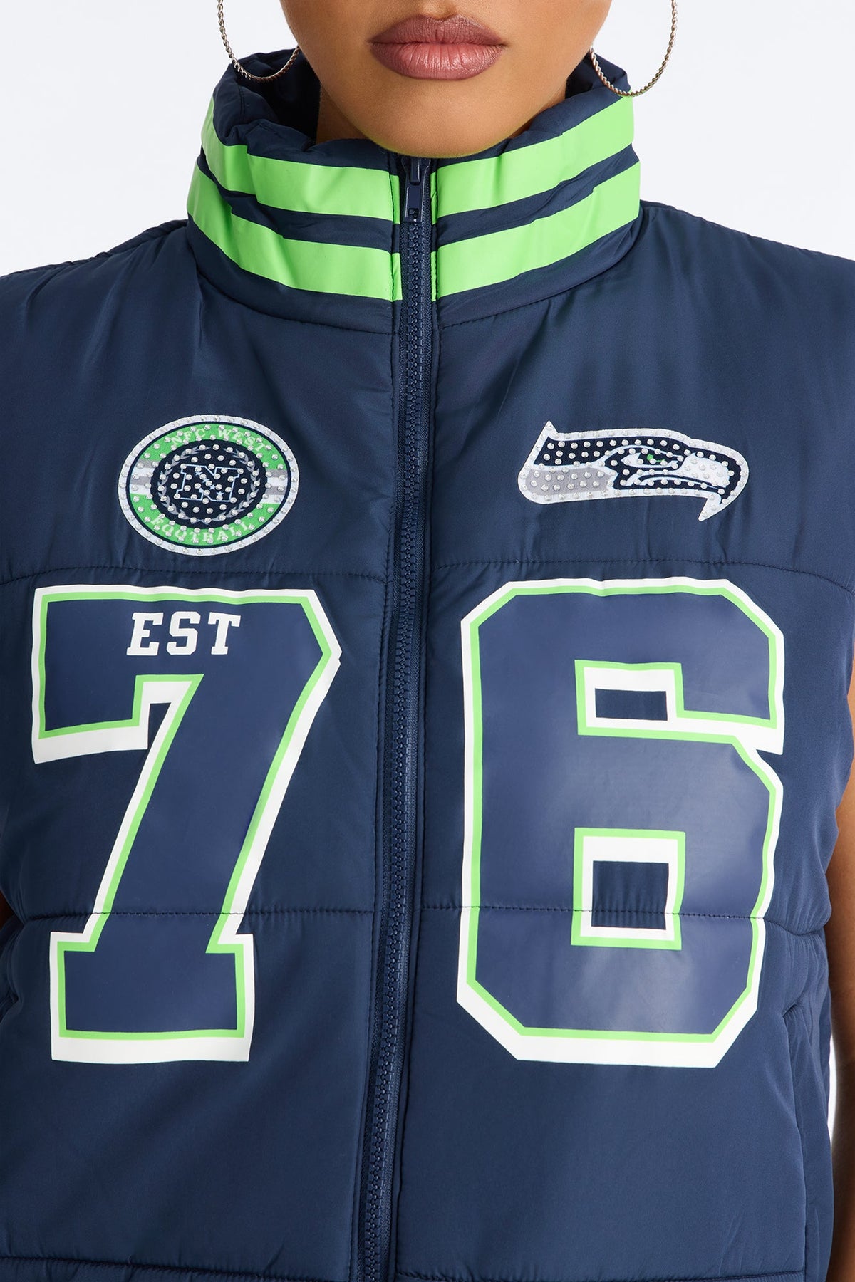 NFL Seattle Seahawks Rhinestone Puffer Vest - Navy