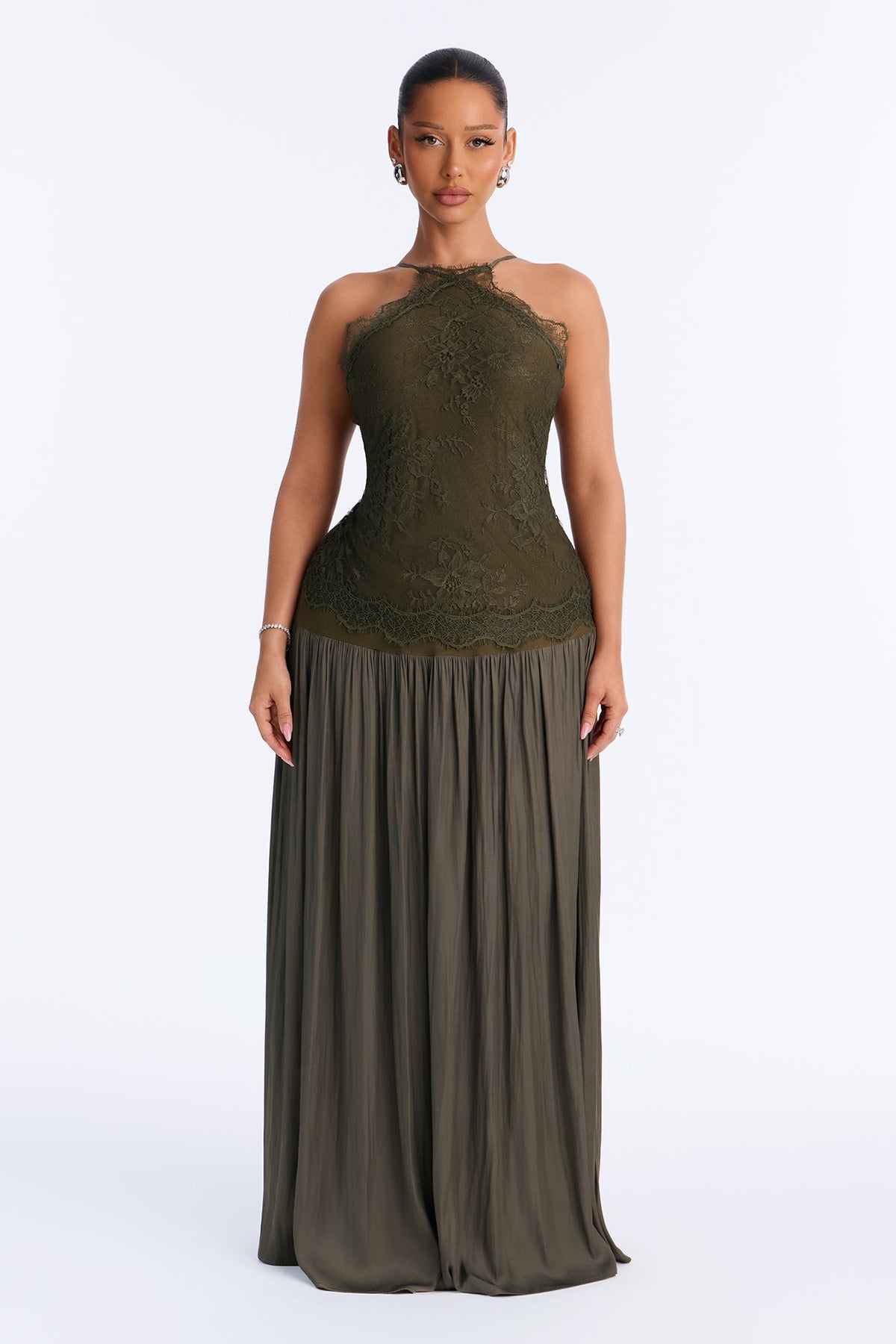 Romance Me Backless Lace Maxi Dress - Olive