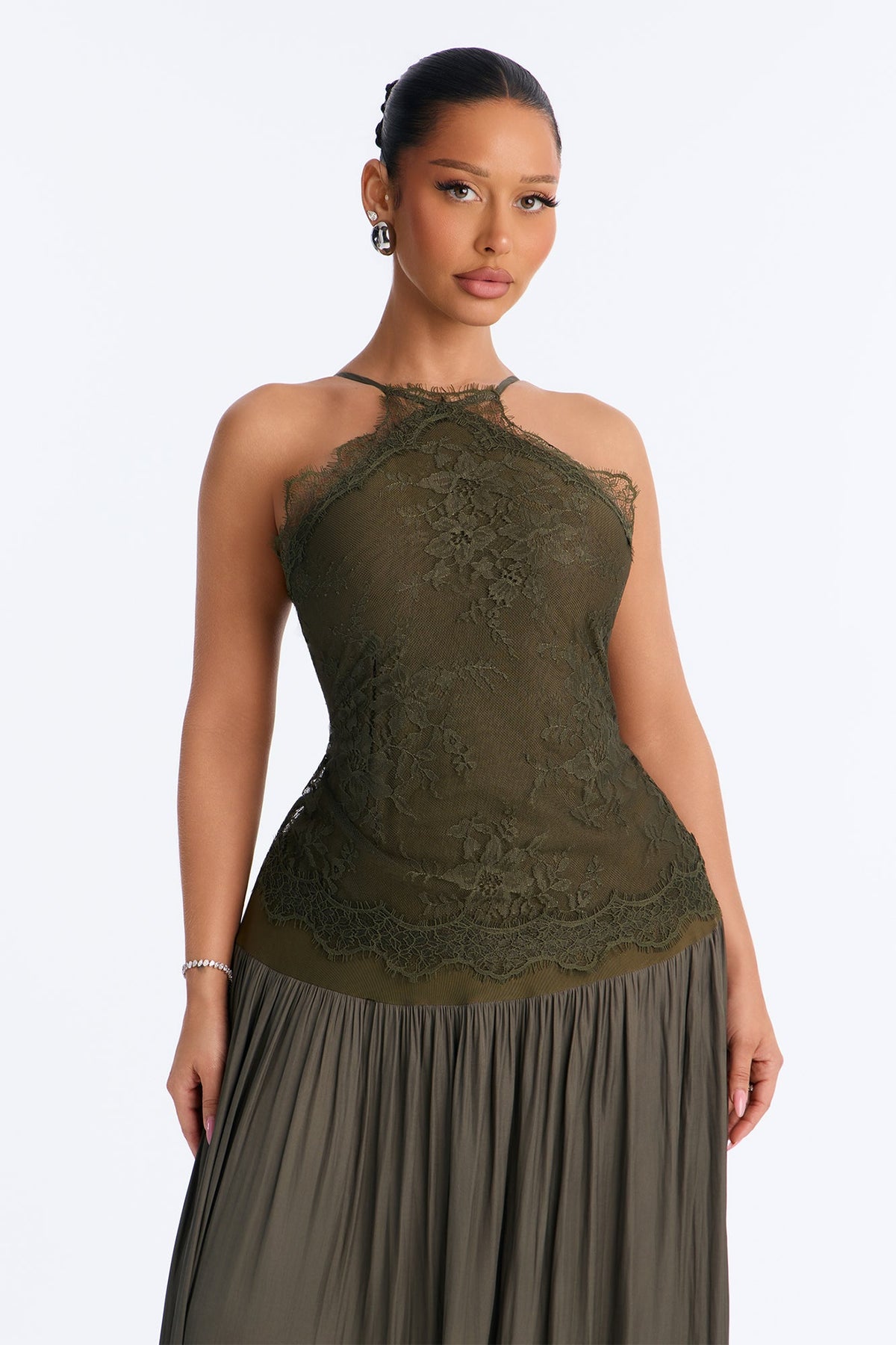 Romance Me Backless Lace Maxi Dress - Olive