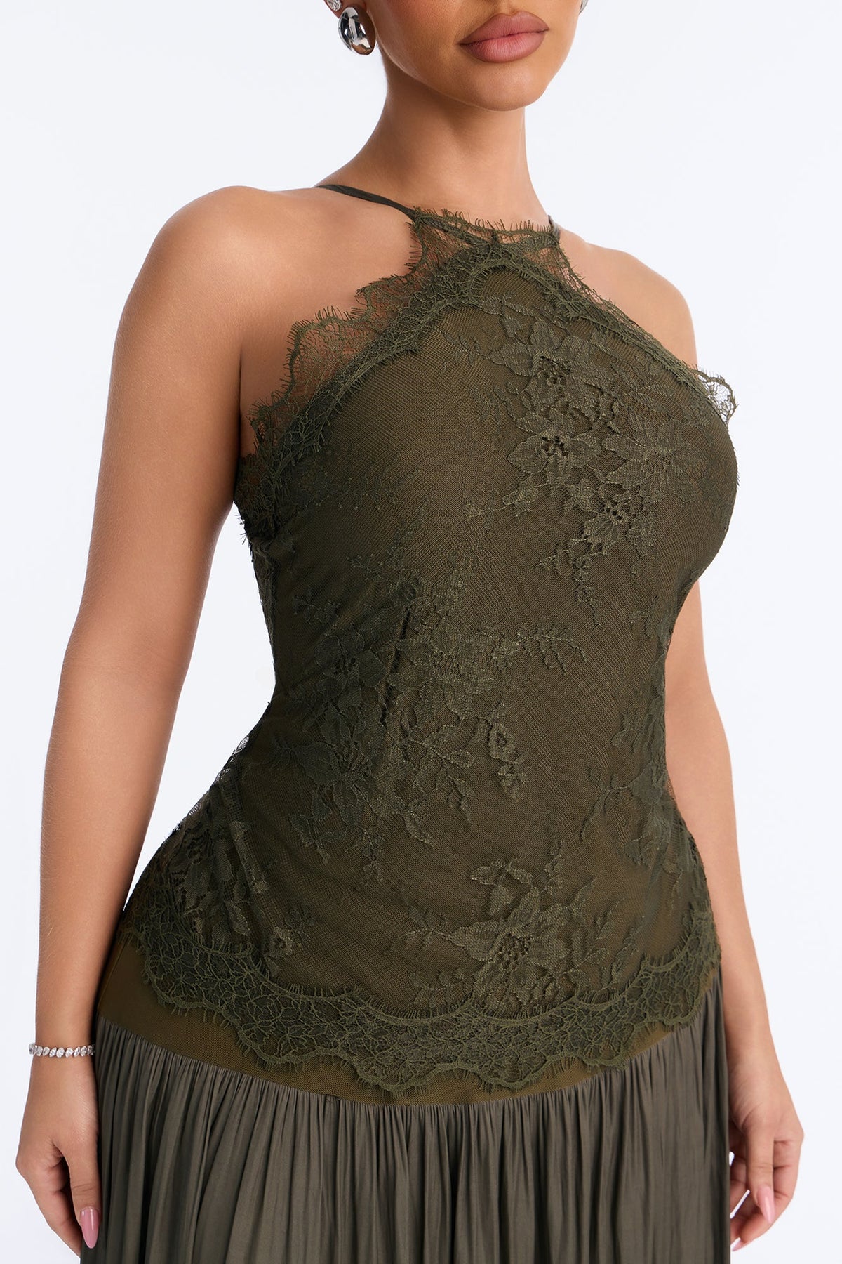Romance Me Backless Lace Maxi Dress - Olive