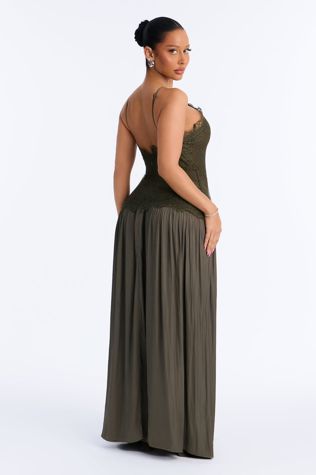 Romance Me Backless Lace Maxi Dress - Olive