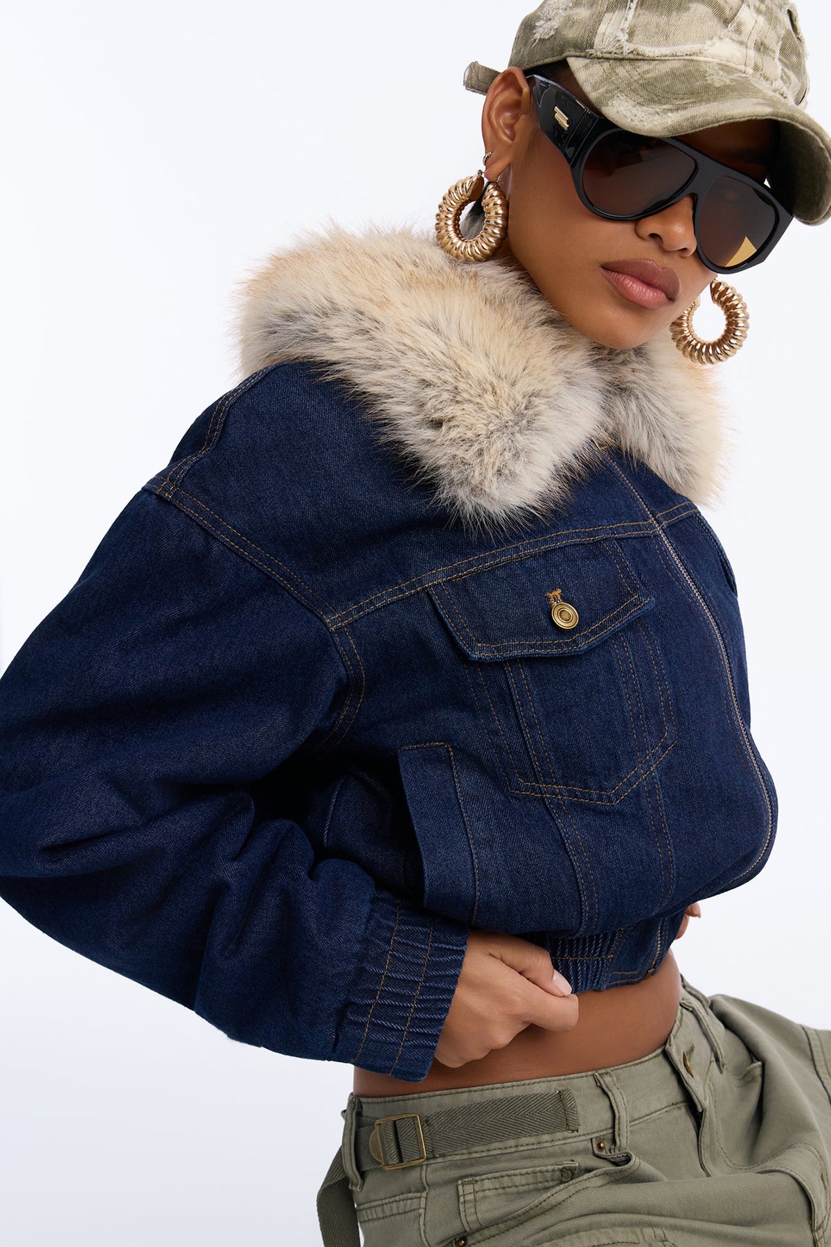 Méribel Faux Fur Denim Jacket - Dark Denim