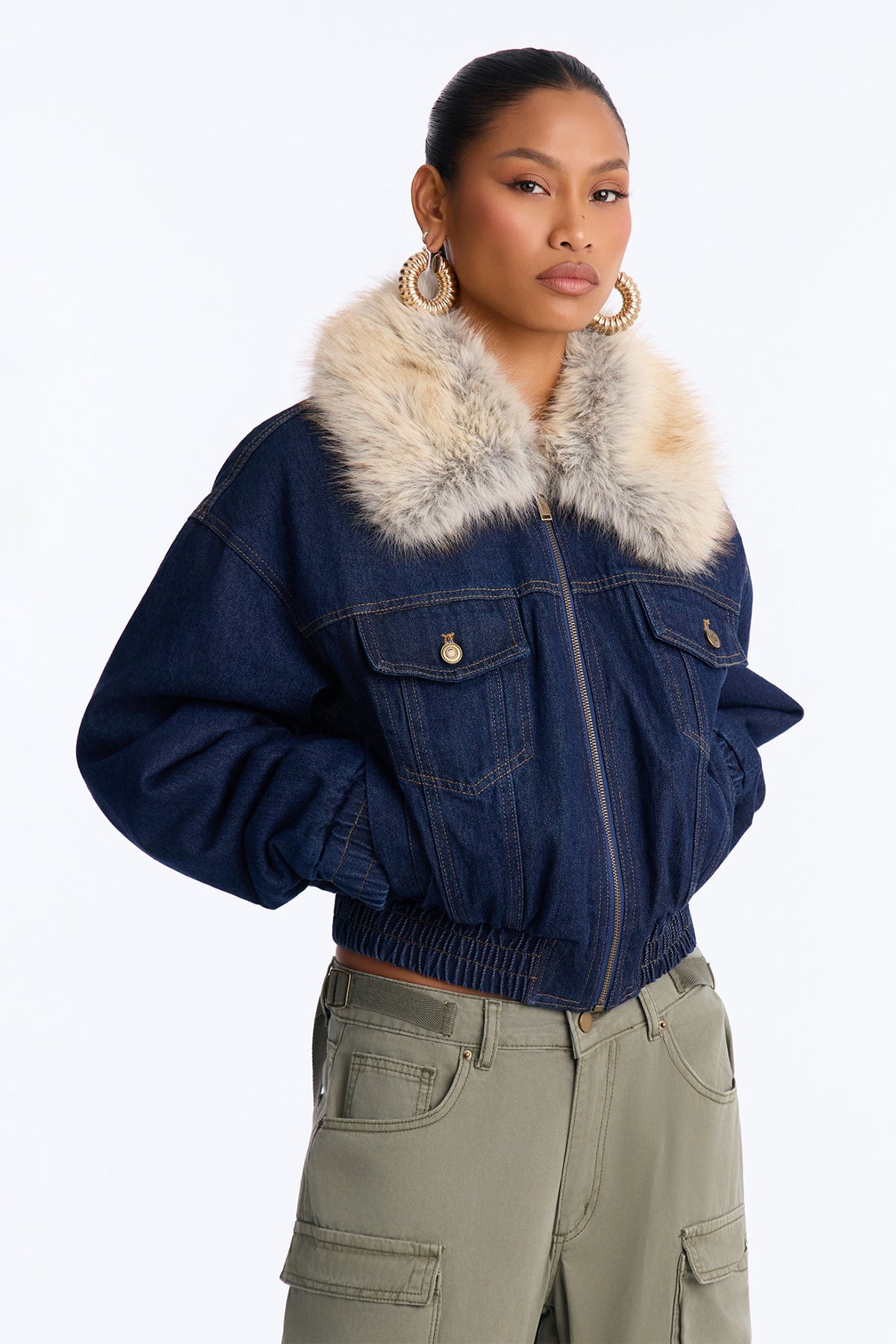 Méribel Faux Fur Denim Jacket - Dark Denim