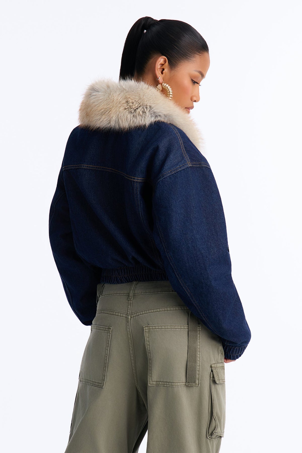 Méribel Faux Fur Denim Jacket - Dark Denim