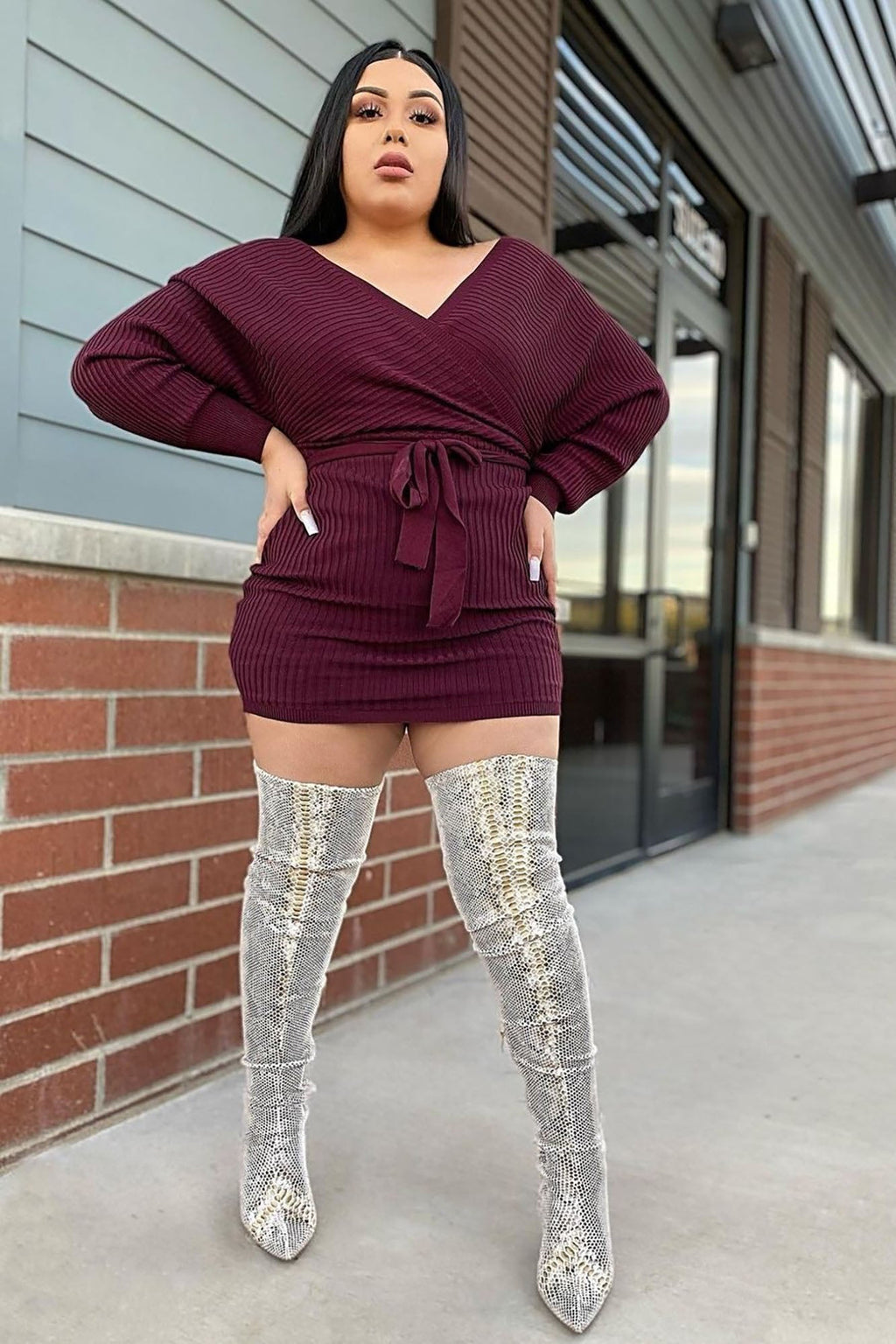 Just Between Us Sweater Dress - Wine