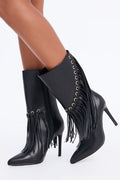 Catch a Vibe Fringe Heeled Boots - Black