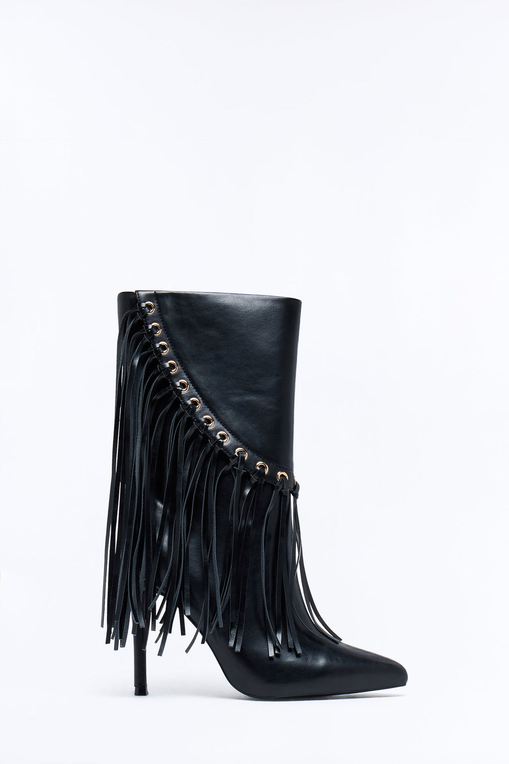 Catch a Vibe Fringe Heeled Boots - Black