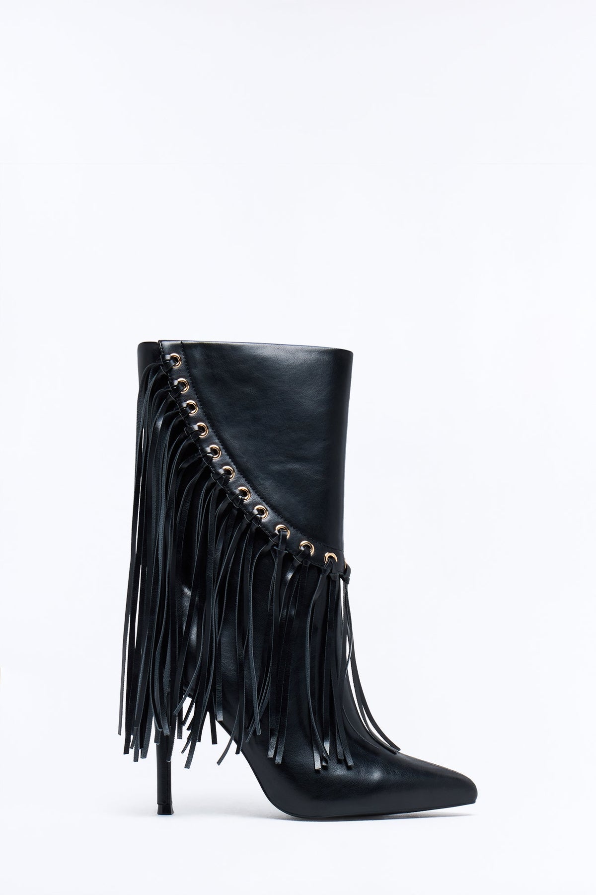 Catch a Vibe Fringe Heeled Boots - Black