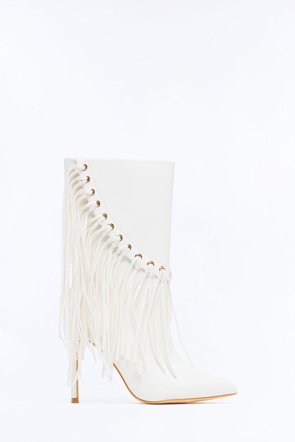 Catch a Vibe Fringe Heeled Boots - White