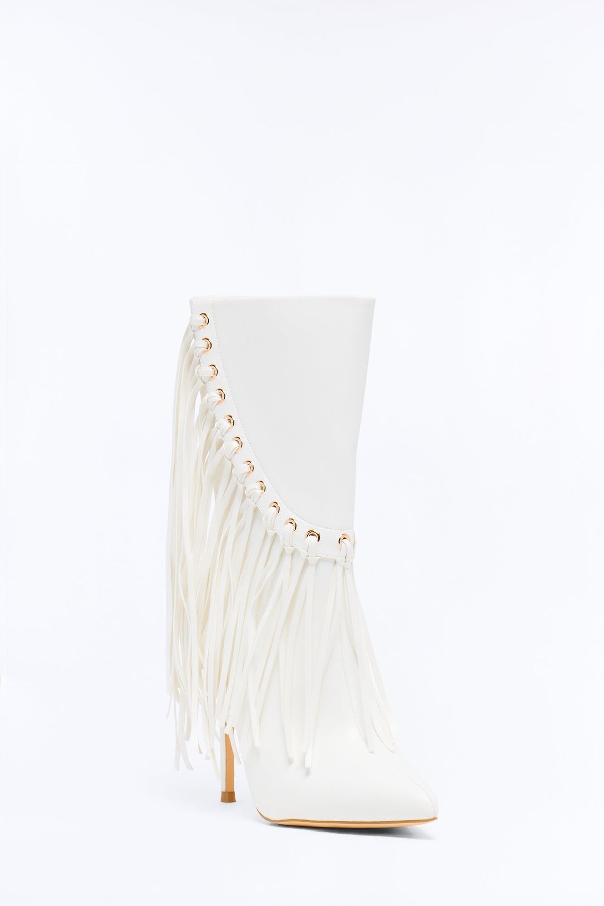 Catch a Vibe Fringe Heeled Boots - White