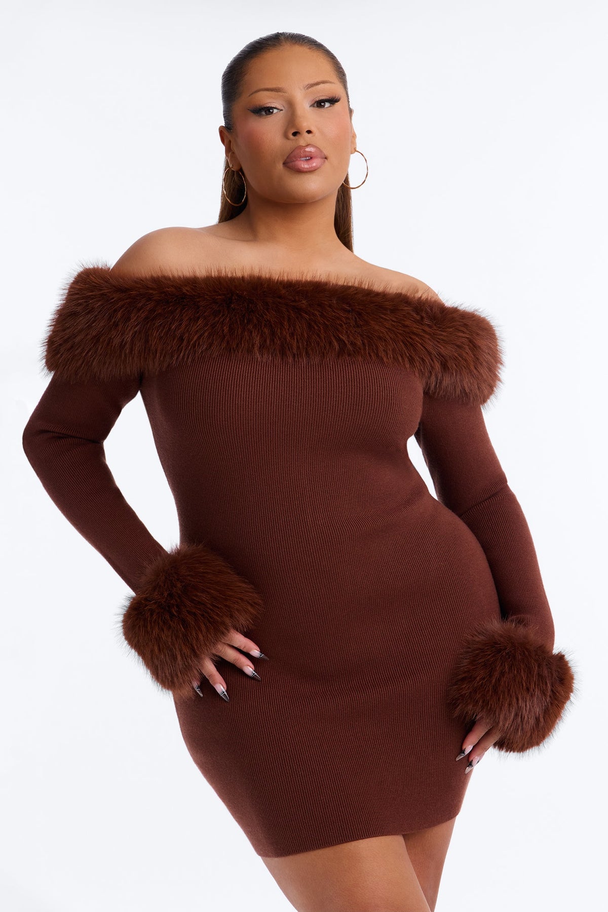 So Purrfect Sweater Mini Dress - Chocolate