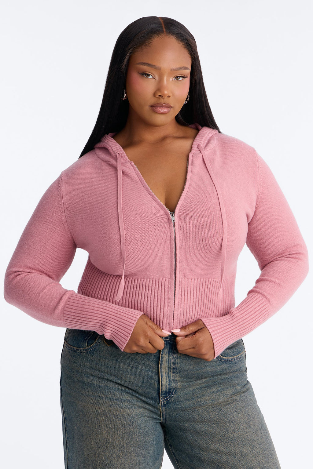 Lana Zip Up Sweater - Mauve