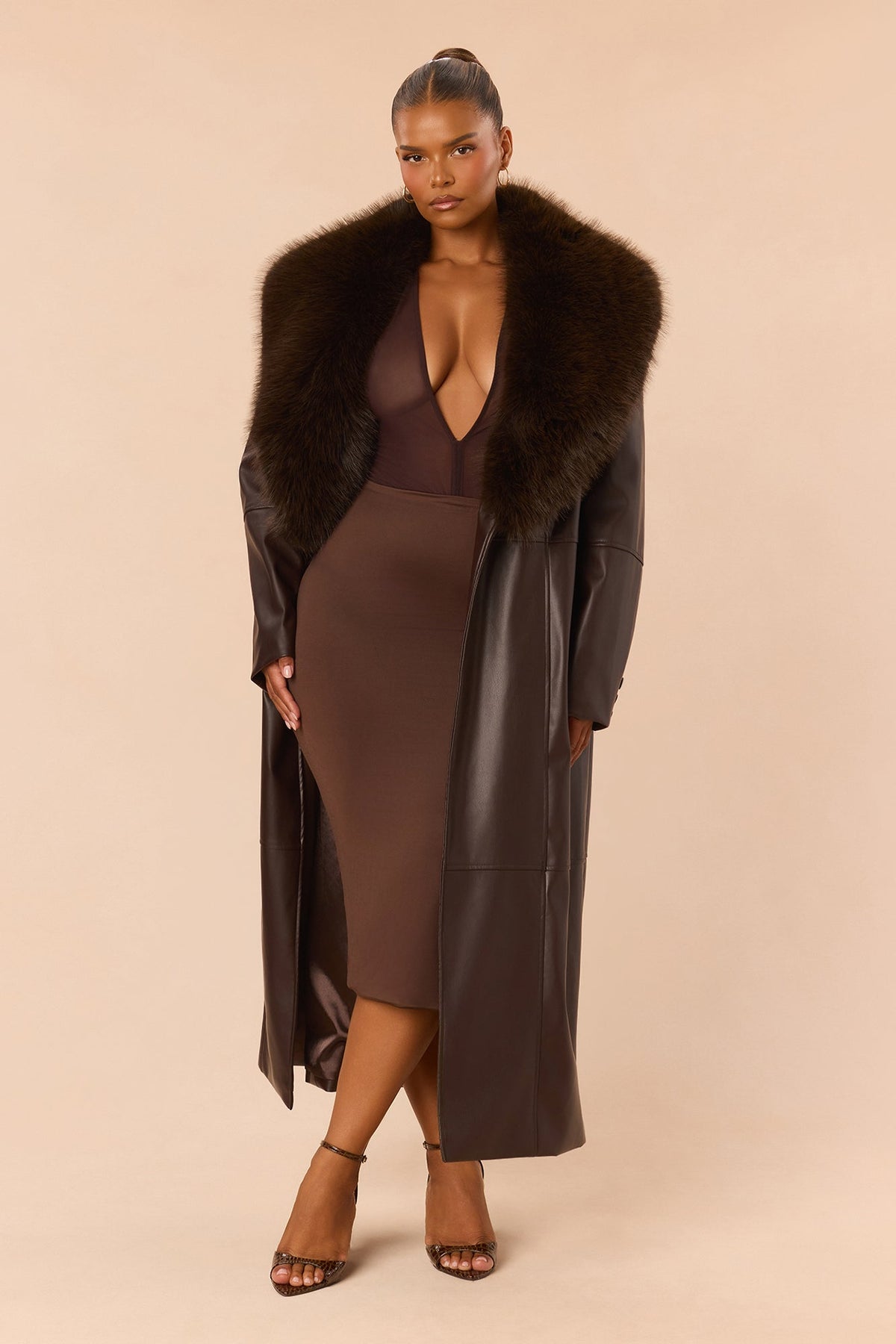 Kimmy Faux Leather Coat - Chocolate