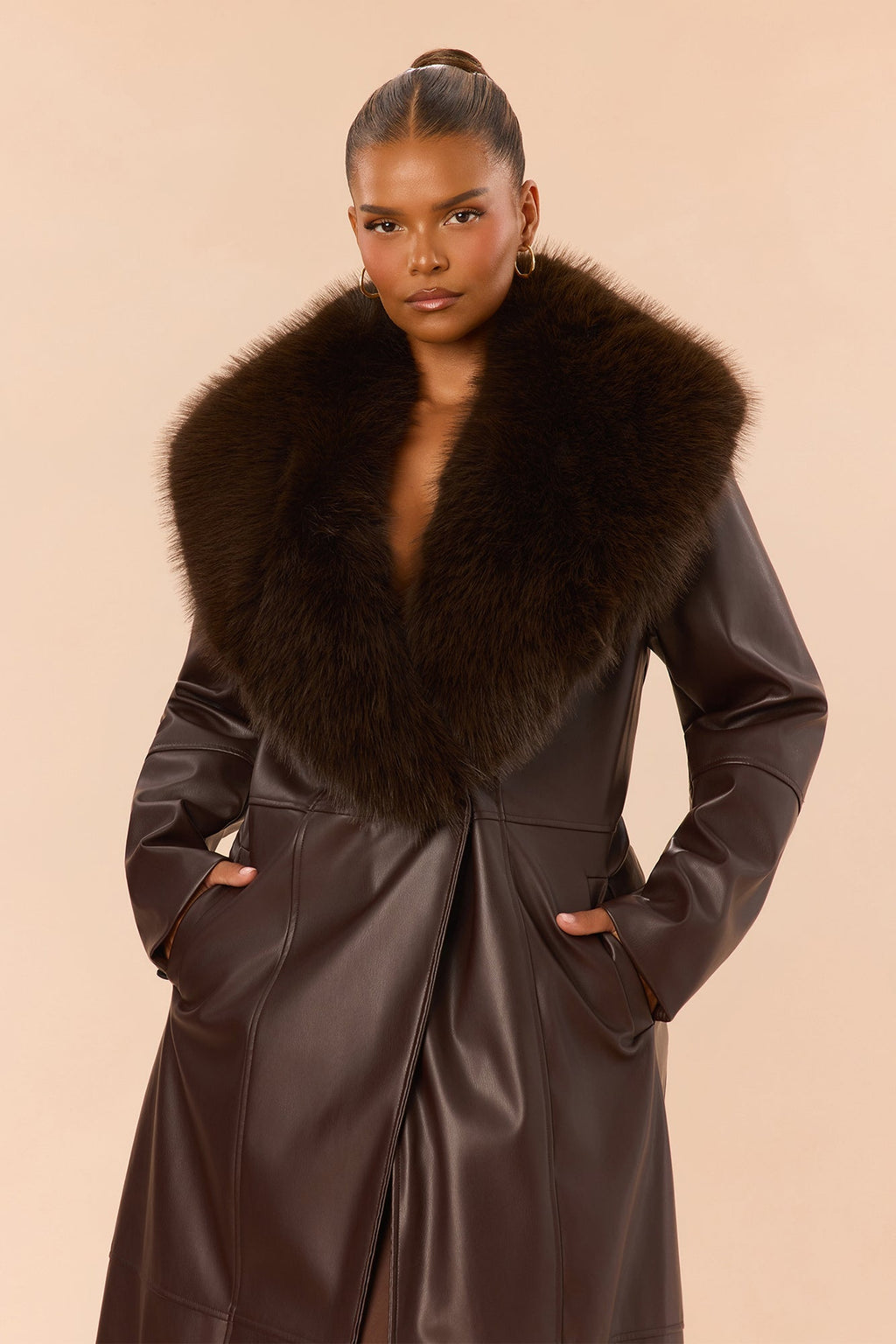 Kimmy Faux Leather Coat - Chocolate