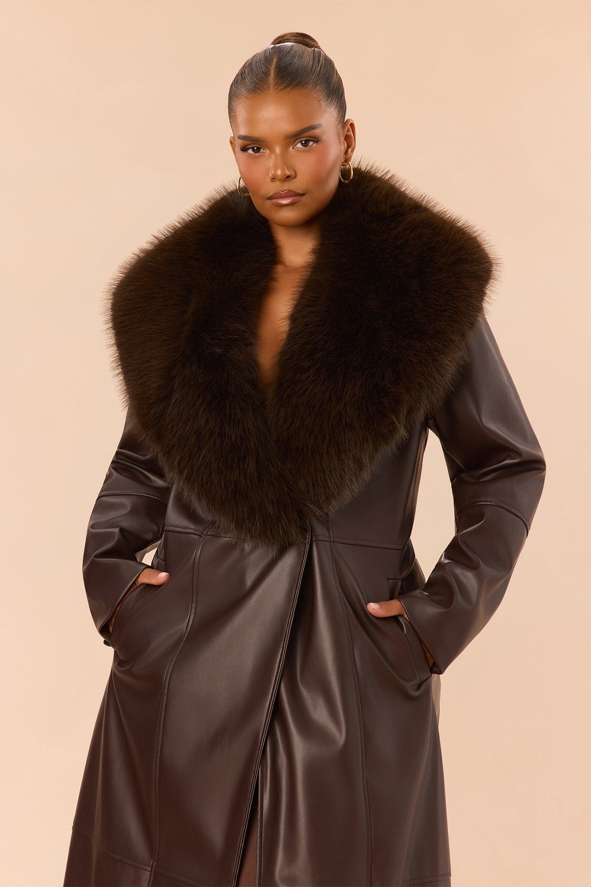 Kimmy Faux Leather Coat - Chocolate