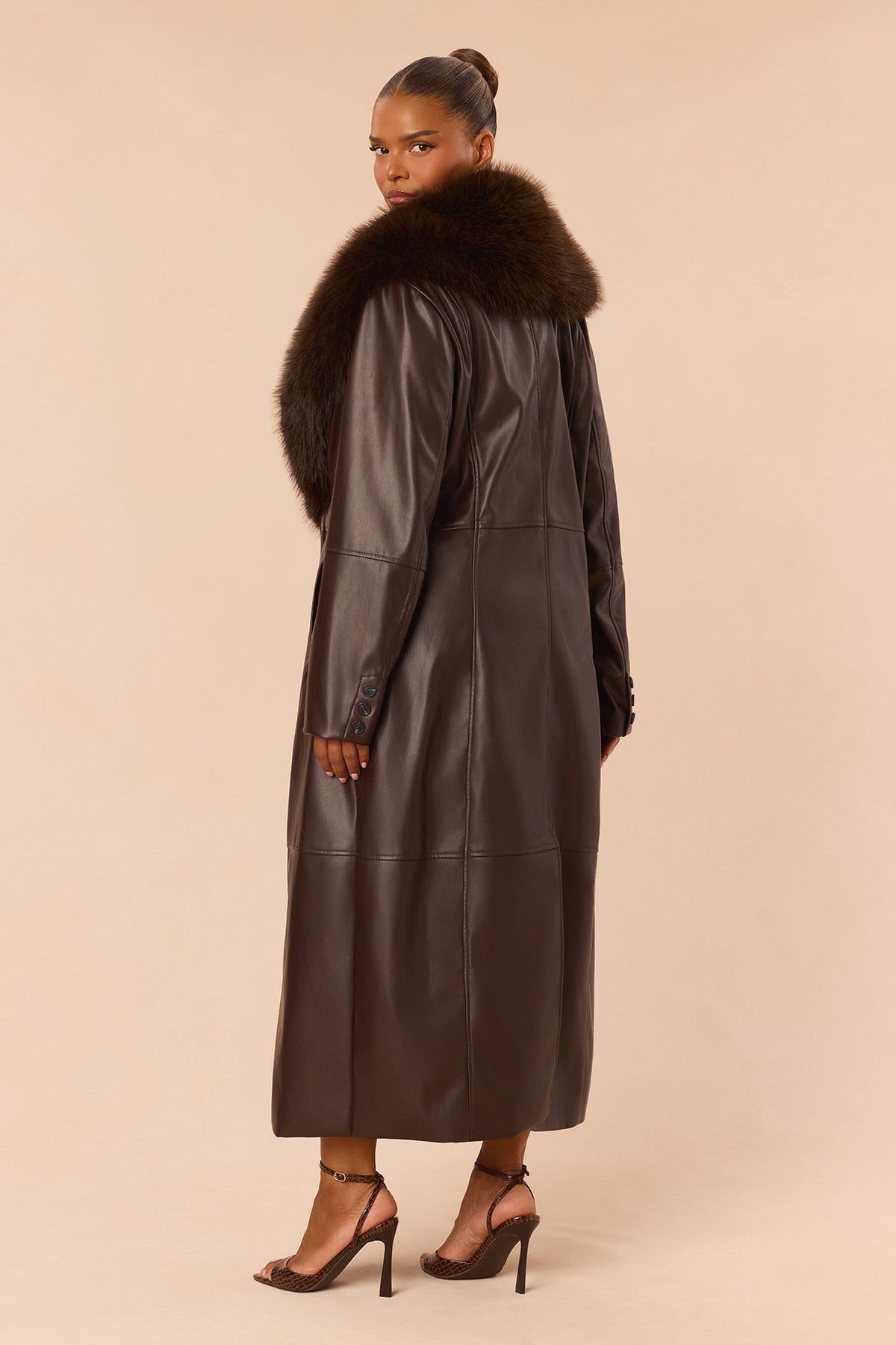 Kimmy Faux Leather Coat - Chocolate